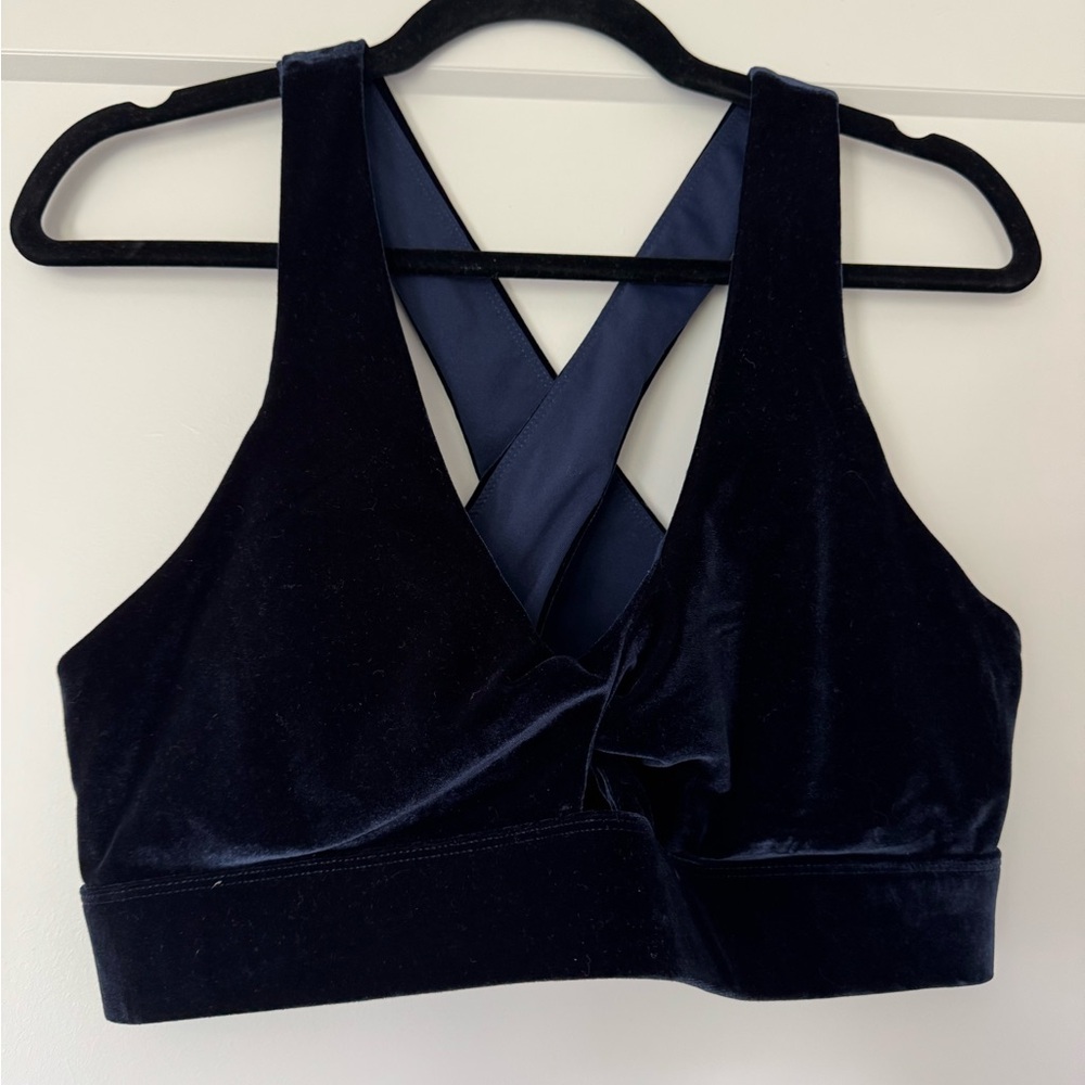 Fabletics Elegant Navy Velvet Velour Women's Bralette Approx. Size XL